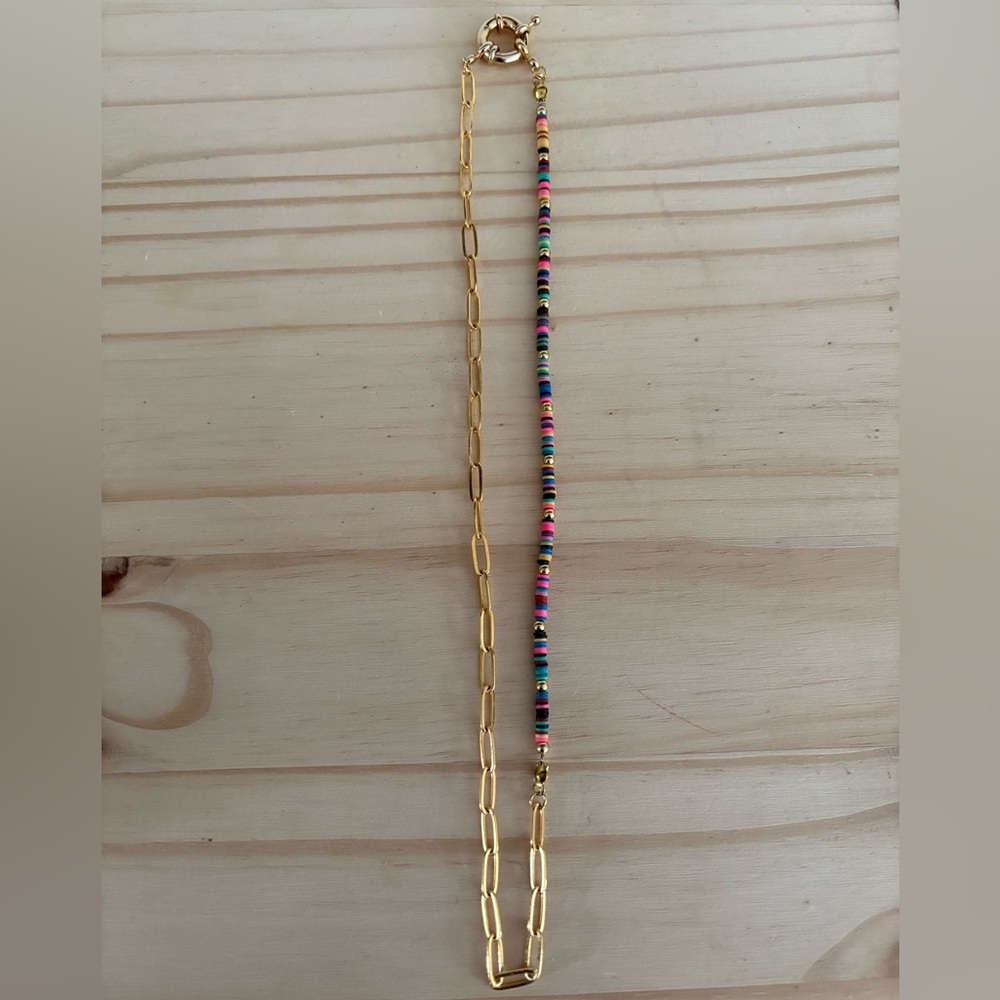 Colorful Beaded and Gold Chain Necklace